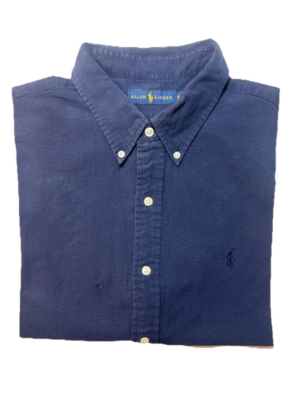 Ralph Lauren Button-Down seersucker Shirt 2XL XXL Short sleeve navy